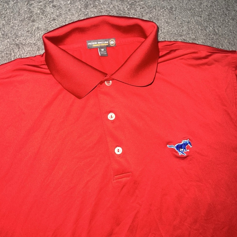 Peter Millar Summer Comfort Mens M Collegiate Polo SMU Mustangs Red